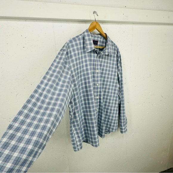 UnTuckIt Men’s size XXL Berklin Blue & White Plaid Ling Sleeve Button Down Shirt - Picture 4 of 14